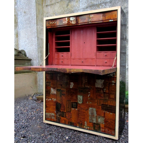 1301 - Exceptional continental lacquered secretaire abbatant, the front lacquered with abstract block decor... 