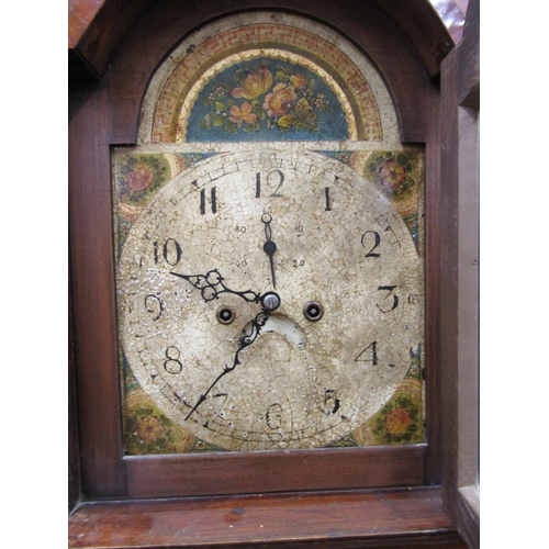 1356 - A Georgian oak longcase clock, the hood with swan neck pediment enclosing a broken arch painted dial... 