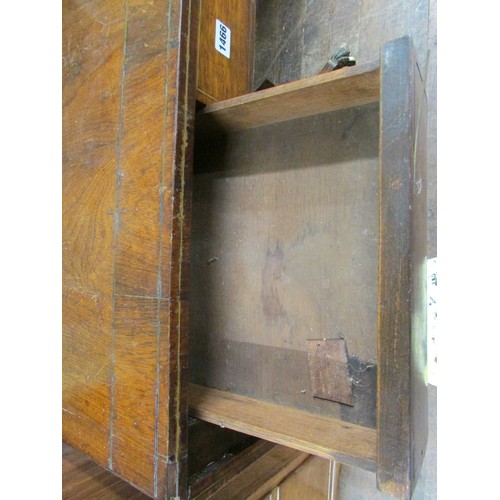 1466 - A Regency rosewood drop leaf table with brass inlaid, enclosing two frieze drawers, on a square cut ... 