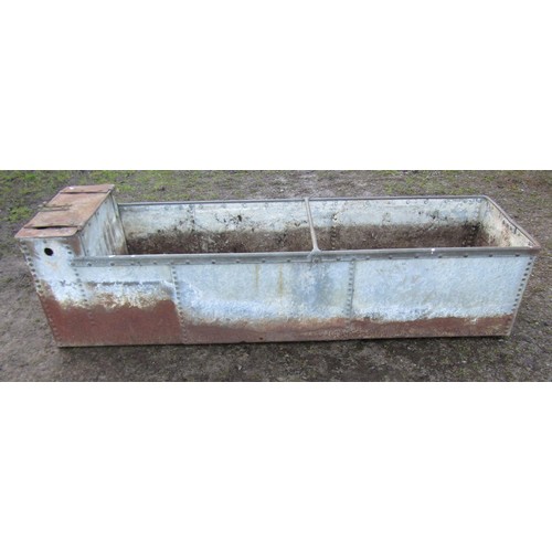 16 - A vintage heavy gauge galvanised steel field water trough with pop riveted seams (af), 58 cm (full h... 