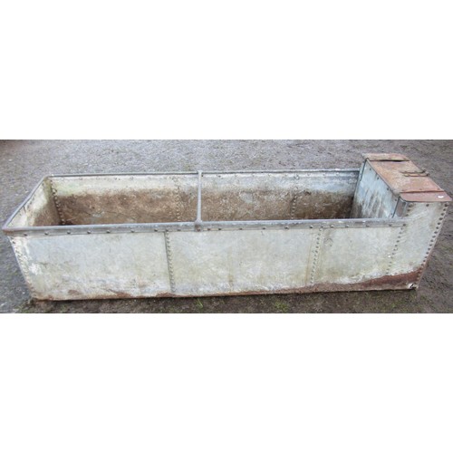 16 - A vintage heavy gauge galvanised steel field water trough with pop riveted seams (af), 58 cm (full h... 