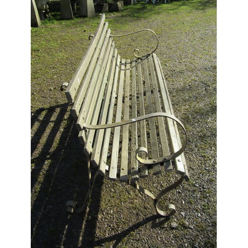 76 - A vintage painted sprung steel garden bench with slatted seat, 184cm long