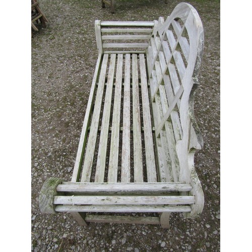 86 - A weathered teakwood Lutyens style three seat garden bench, 167cm wide