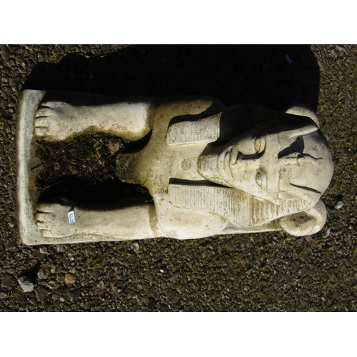 68 - A weathered cast composition Sphinx terrace/pier ornament 50 cm high x 74 cm long x 29 cm wide