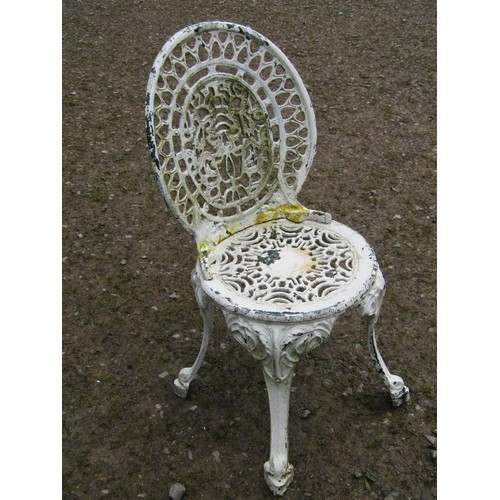 96 - A cast alloy three piece garden terrace set comprising a circular top table and two matching chairs ... 