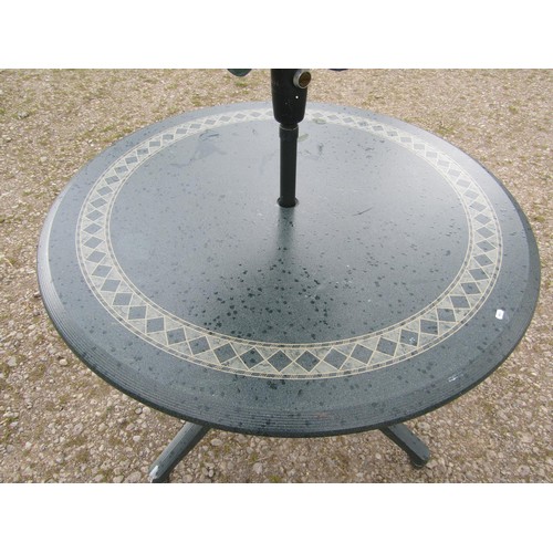 75 - A moulded plastic patio set by Hartman consisting of a circular top table, 120 cm diameter raised on... 