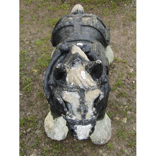 110 - A painted and weathered cast composition stone garden ornament in the for of a Cart/heavy Horse, 68c... 