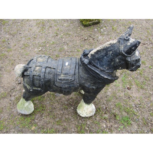 110 - A painted and weathered cast composition stone garden ornament in the for of a Cart/heavy Horse, 68c... 