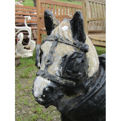 110 - A painted and weathered cast composition stone garden ornament in the for of a Cart/heavy Horse, 68c... 