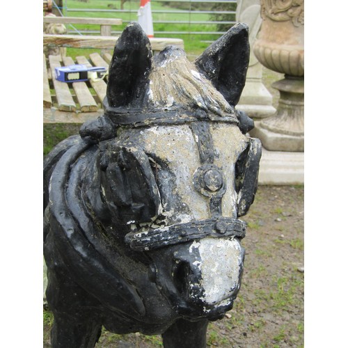 110 - A painted and weathered cast composition stone garden ornament in the for of a Cart/heavy Horse, 68c... 