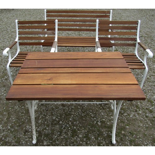 156 - A good quality (refurbished) four piece garden suite comprising two seat bench, pair of matching ope... 