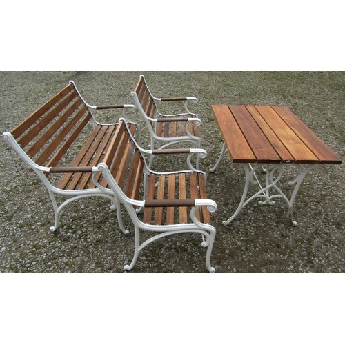 156 - A good quality (refurbished) four piece garden suite comprising two seat bench, pair of matching ope... 