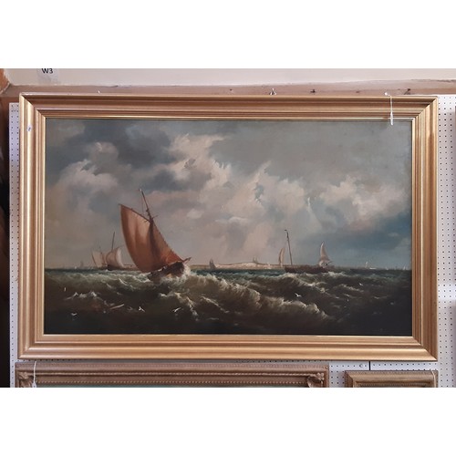 1611 - 19th Century School - A maritime painting depicting sailing vessels in choppy waters, unsigned, with... 