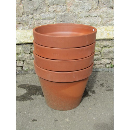 Four contemporary large terracotta plant pots stamped Deroma Italia, 37cm high x 47cm diameter