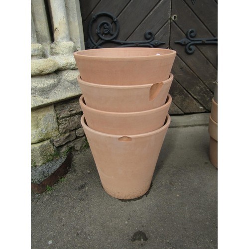 208 - Eight contemporary terracotta planters of circular form (two sizes) the largest 45cm high x 50cm dia... 