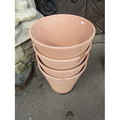 208 - Eight contemporary terracotta planters of circular form (two sizes) the largest 45cm high x 50cm dia... 