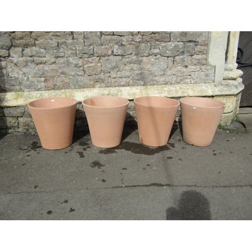 208 - Eight contemporary terracotta planters of circular form (two sizes) the largest 45cm high x 50cm dia... 