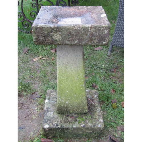 104 - Weathered cast composition stone bird bath, the top 32cm square x 64cm high