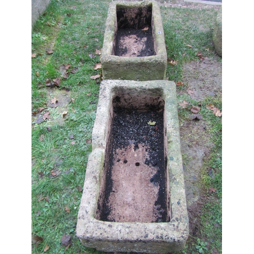 107 - A pair of good weathered rectangular cast composition stone troughs 92cm long x 45cm wide x 30cm hig... 