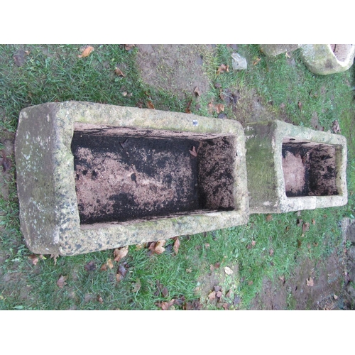 107 - A pair of good weathered rectangular cast composition stone troughs 92cm long x 45cm wide x 30cm hig... 