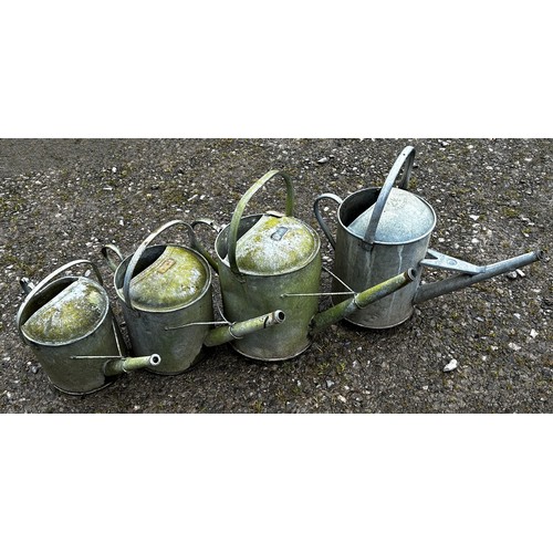 62A - Four varying vintage galvanised watering cans (4)