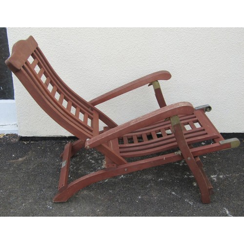 257 - A stained hardwood folding steamer type chair with slatted seat and back