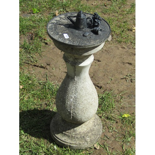 269 - A small weathered cast composition stone garden urn, the circular bowl with flared rim and repeating... 