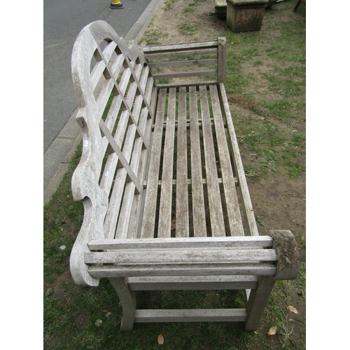 286 - A weathered (silvered) teak Lutyens style three seat garden bench, 166 cm wide