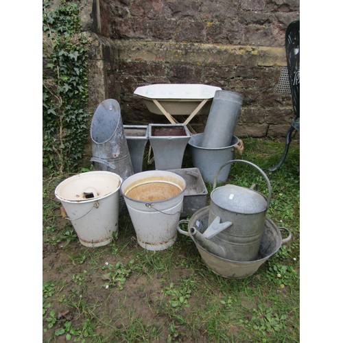 One lot of miscellaneous galvanised  ware including slop buckets, watering can, coal hod and various planters, etc, (11)