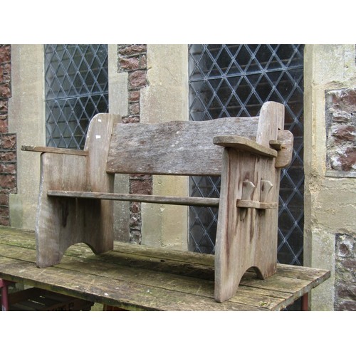 225 - A weathered rustic hardwood two seat garden bench with simple pegged framework (will easily dismantl... 