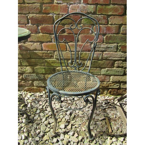 240 - A circular ironwork 3 piece garden terrace set, together with a smaller circular top tale and single... 