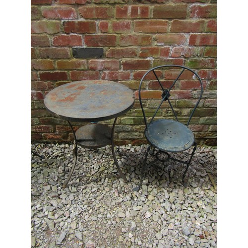 240 - A circular ironwork 3 piece garden terrace set, together with a smaller circular top tale and single... 