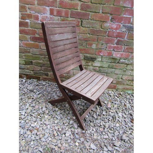 247 - 10 Cuba collection stained and weathered teak folding garden chairs with slatted seats and backs (af... 