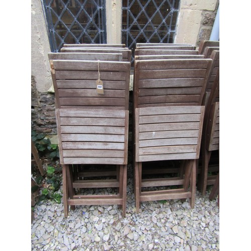 247 - 10 Cuba collection stained and weathered teak folding garden chairs with slatted seats and backs (af... 