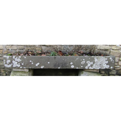 A local stone trough of shallow depth, lichen encrusted, 135 cm long x 47 deep x 16 cm high