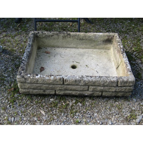 97 - A shallow weathered mock stone wall effect rectangular cast  composition stone garden trough, 17cm x... 