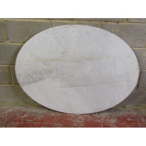 514 - An oval white marble table top with moulded outline, 94 cm x 126 cm