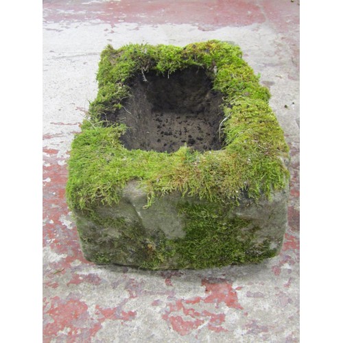 521 - A small shallow but thick walled rectangular natural stone trough, 20cm high x 48cm x 30cm