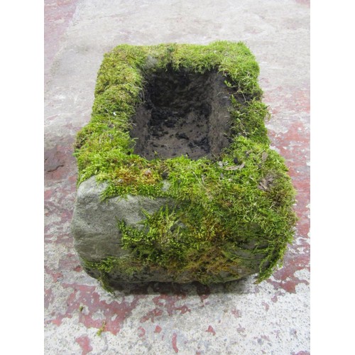 521 - A small shallow but thick walled rectangular natural stone trough, 20cm high x 48cm x 30cm