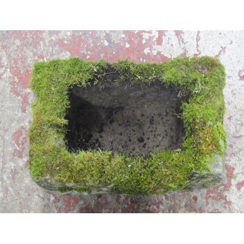 521 - A small shallow but thick walled rectangular natural stone trough, 20cm high x 48cm x 30cm