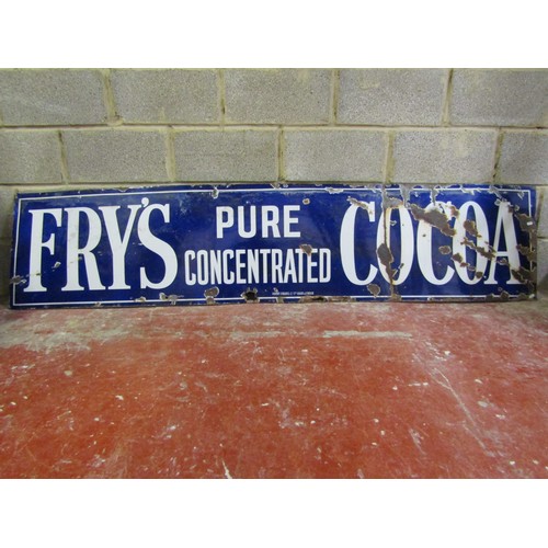 523 - An old rectangular enamel sign advertising Fry's Pure Concentrated Cocoa 51 cm x 230 cm approximatel... 