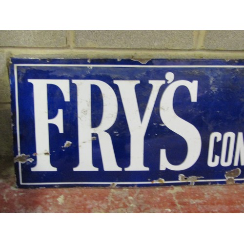 523 - An old rectangular enamel sign advertising Fry's Pure Concentrated Cocoa 51 cm x 230 cm approximatel... 