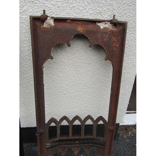 532 - A matched set of four gothic 19th century cast iron fire place surrounds, each measuring 84 x 39