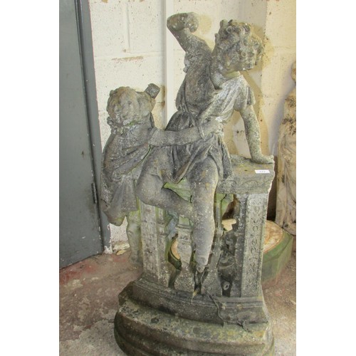 517 - A 19th century weathered marble garden figure group, in the form of jostling infants on a sectional ... 