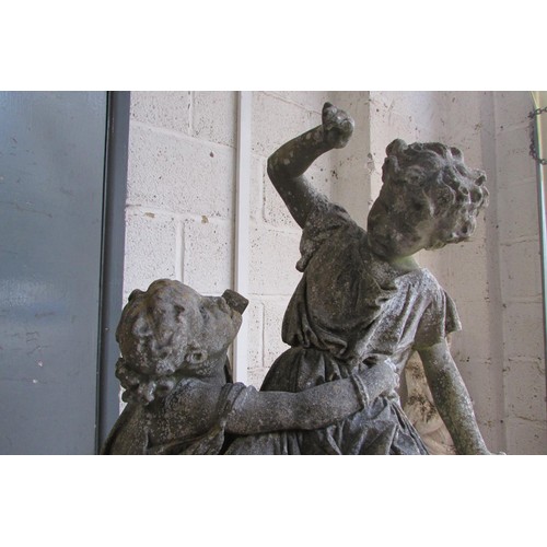 517 - A 19th century weathered marble garden figure group, in the form of jostling infants on a sectional ... 