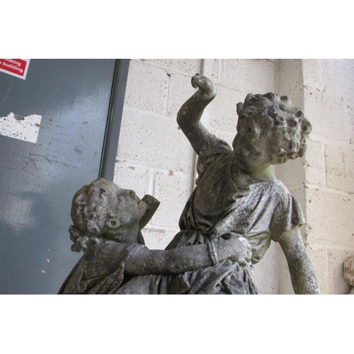 517 - A 19th century weathered marble garden figure group, in the form of jostling infants on a sectional ... 