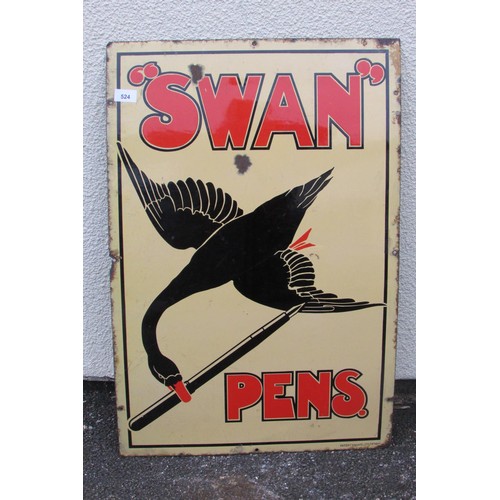 524 - A scarce original enamel advertising sign for “Swan” Pens, 76 x 51cm