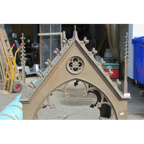 558 - A large 19th century ecclesiastical brass tabernacle canopy, with gothic spire finials and pierced a... 