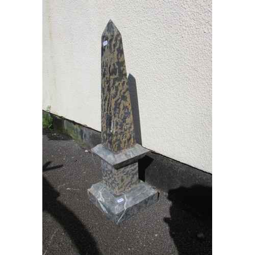 559A - An antique Grand Tour type cut and polished marble obelisk on plinth base, 70cm high, the base measu... 