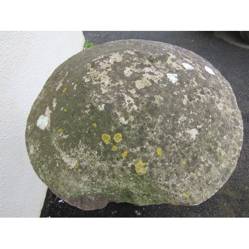 546 - A weathered natural limestone staddle stone and cap, 95cm high, 58cm diameter apprrox